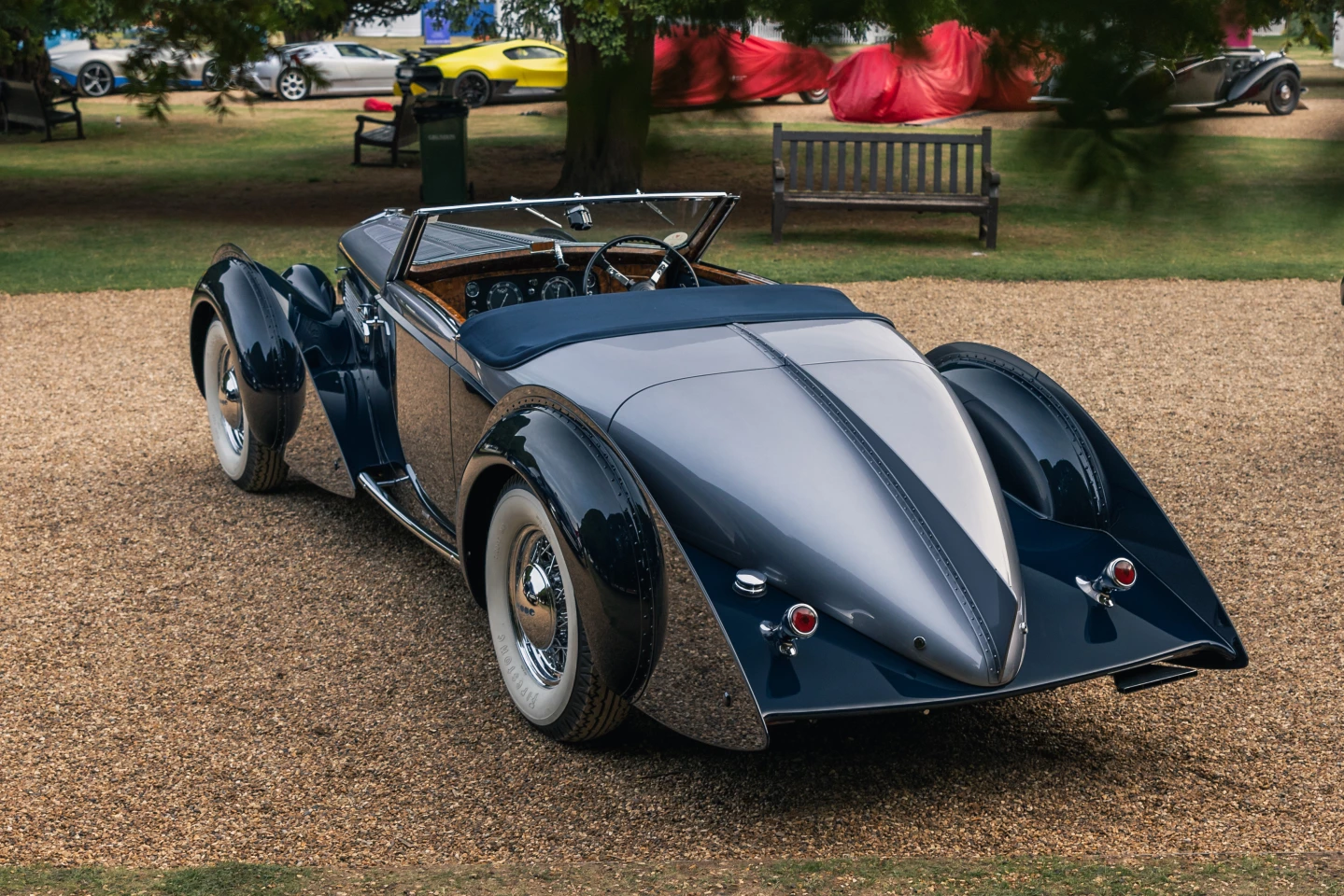 The majestic lines of the de Villars coachwork on such a grand scale are gorgeous from every angle. Though it was based in the South of France, de Villars was founded by an American hotel and Casino owner living on the French Riviera. This quick overview of de Villars history shows a picture of this very car the day it won "best of show" at Pebble Beach.