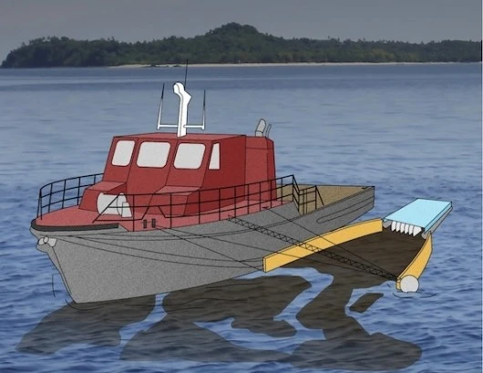 An illustration of the first-placing winning Team Elastec/American Marine entry in the Wendy Schmidt Oil Cleanup X CHALLENGE