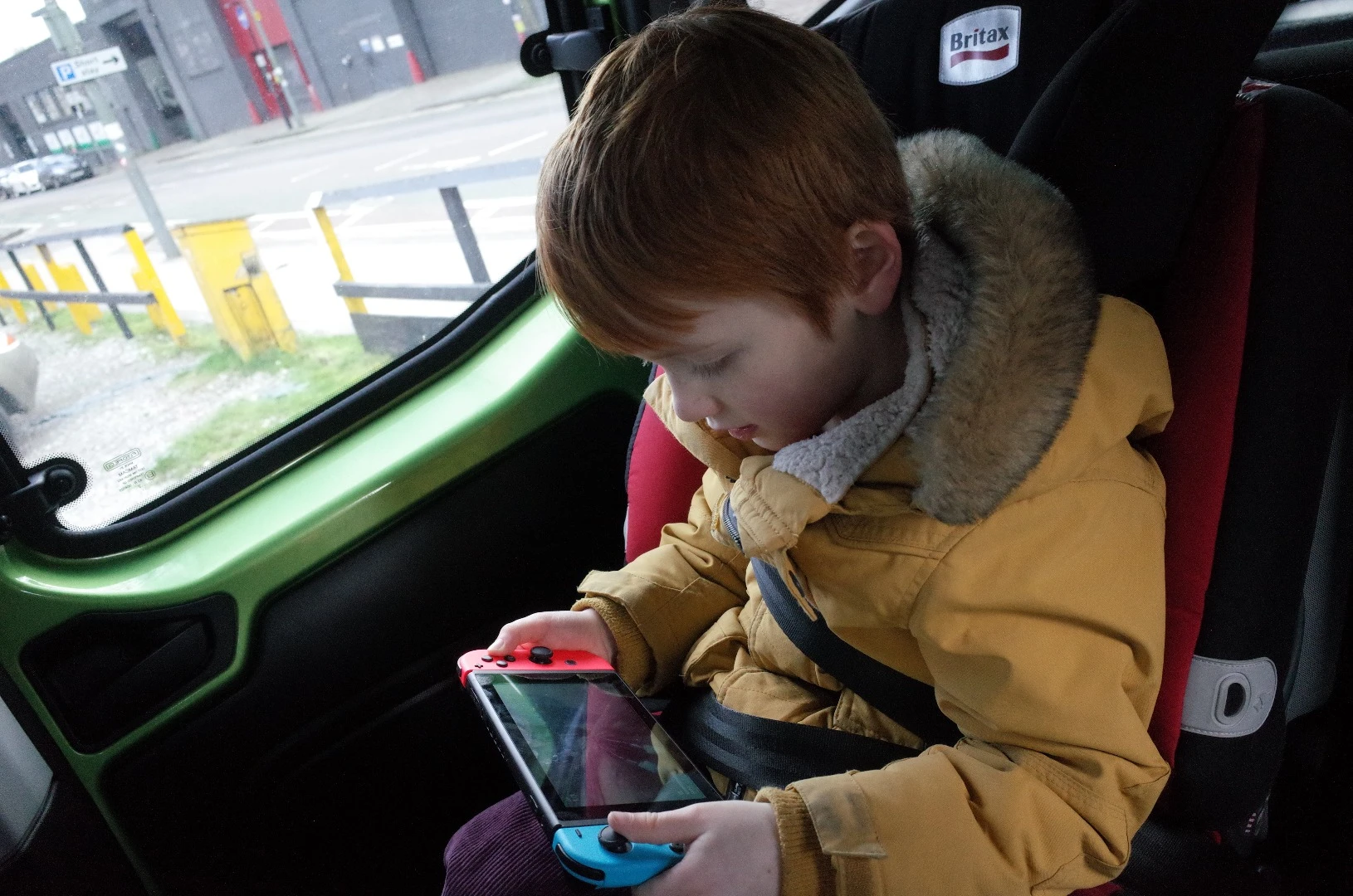 The Nintendo Switch in portable mode with the Joy-Con attached