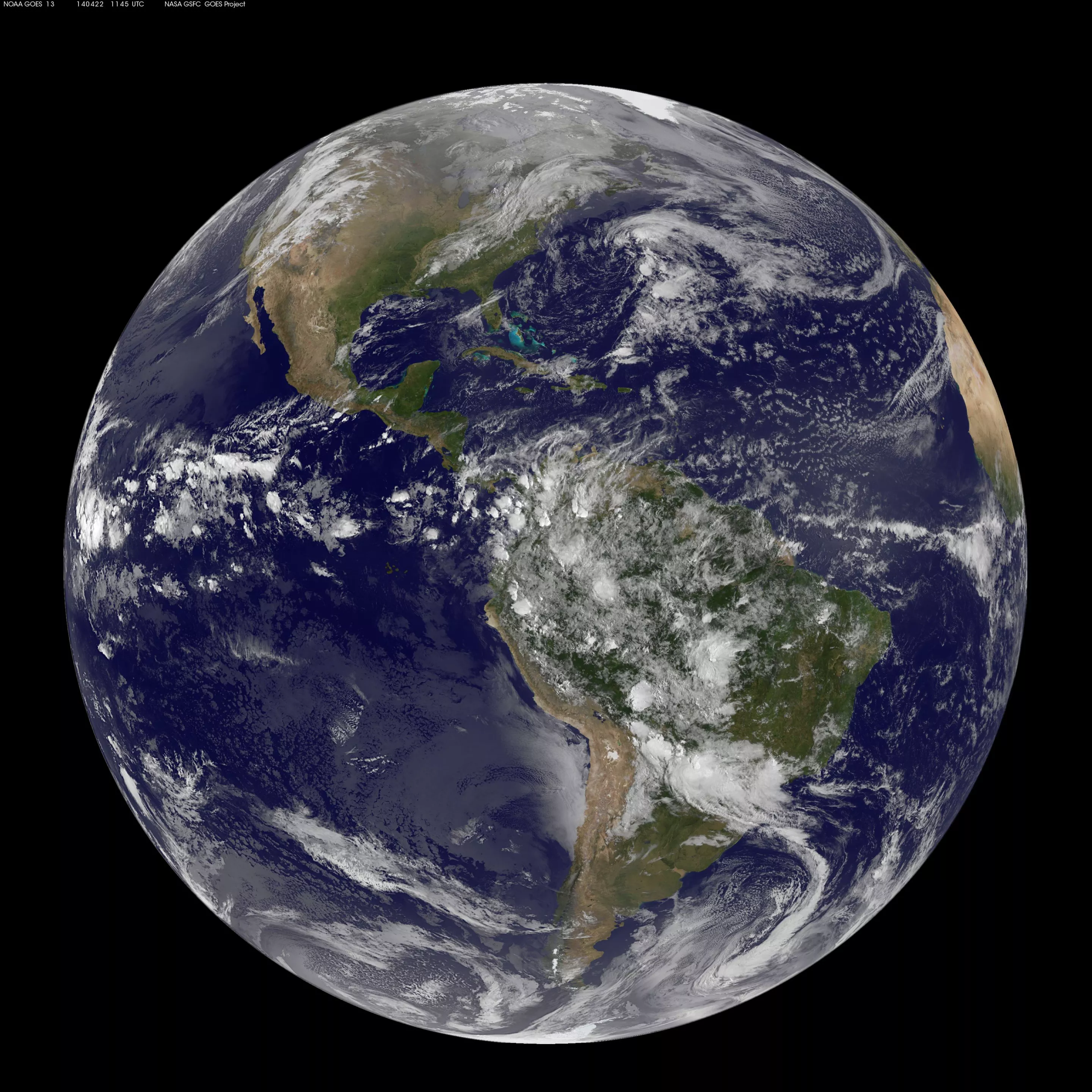 Earth as imaged from space by NOAA's GOES-East satellite