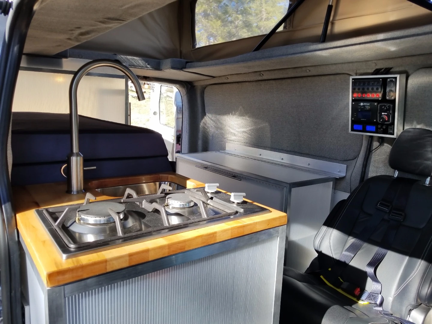 ModVans has strived to give its van more of a residential-like kitchen with large dual burners, a deep sink and a high faucet