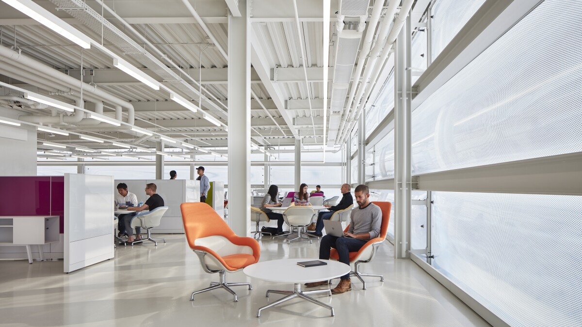 Ed Kaplan Family Institute for Innovation and Tech Entrepreneurship (IIT Innovation Center) features a high-tech facade that's controlled by an automated system and adapts to shifting weather and daylight in real time to balance energy use and interior light