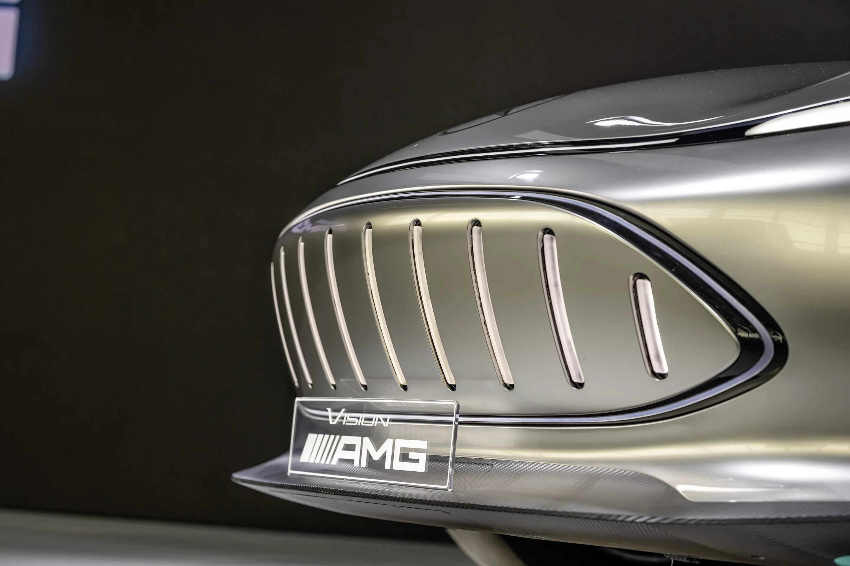 With no need for a traditional radiator grille, Mercedes makes this one solid with illuminated vertical slats