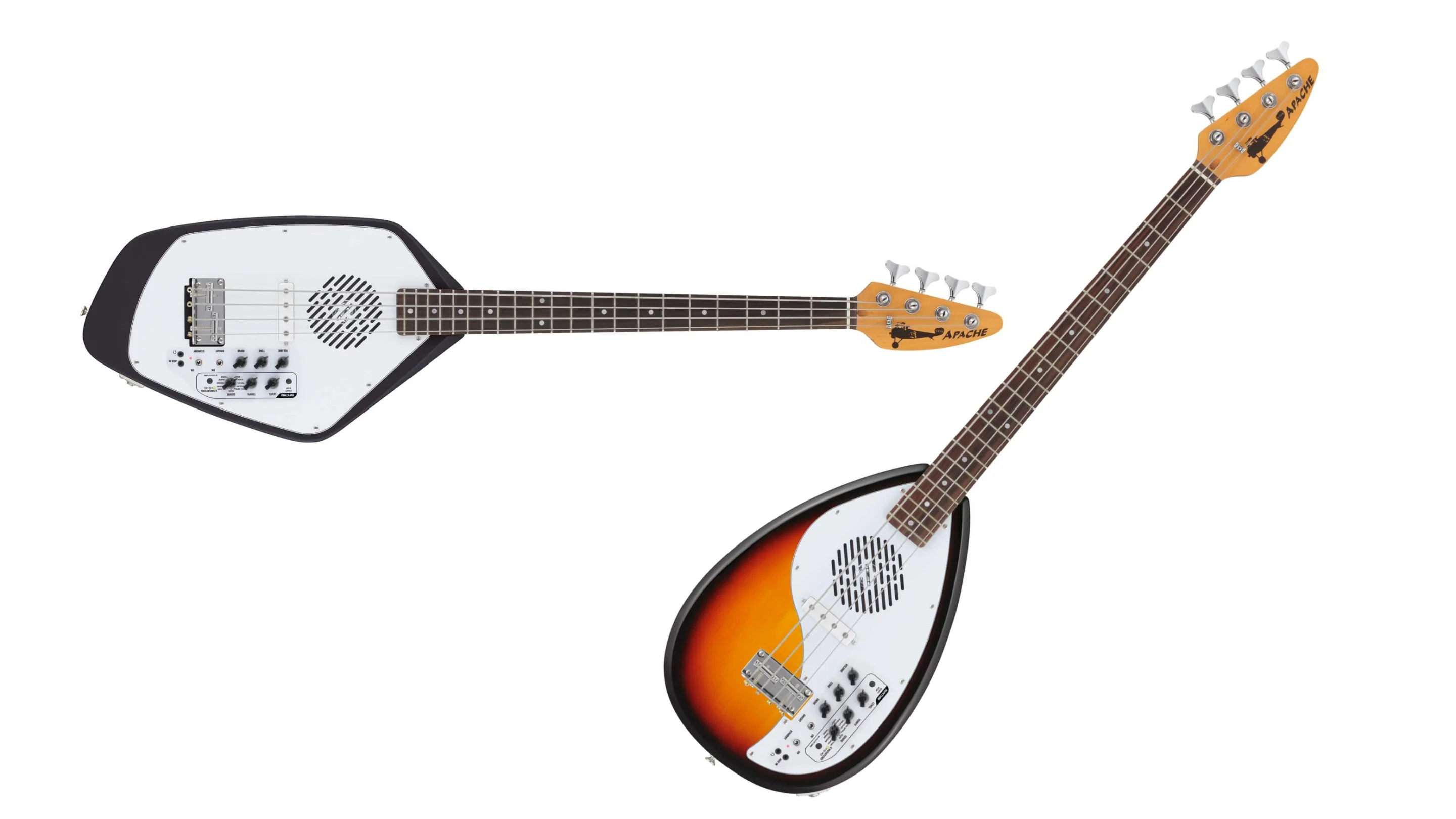 VOX Amplification releases Teardrop and Phantom bass guitar versions of its Apache Series travel guitars next month