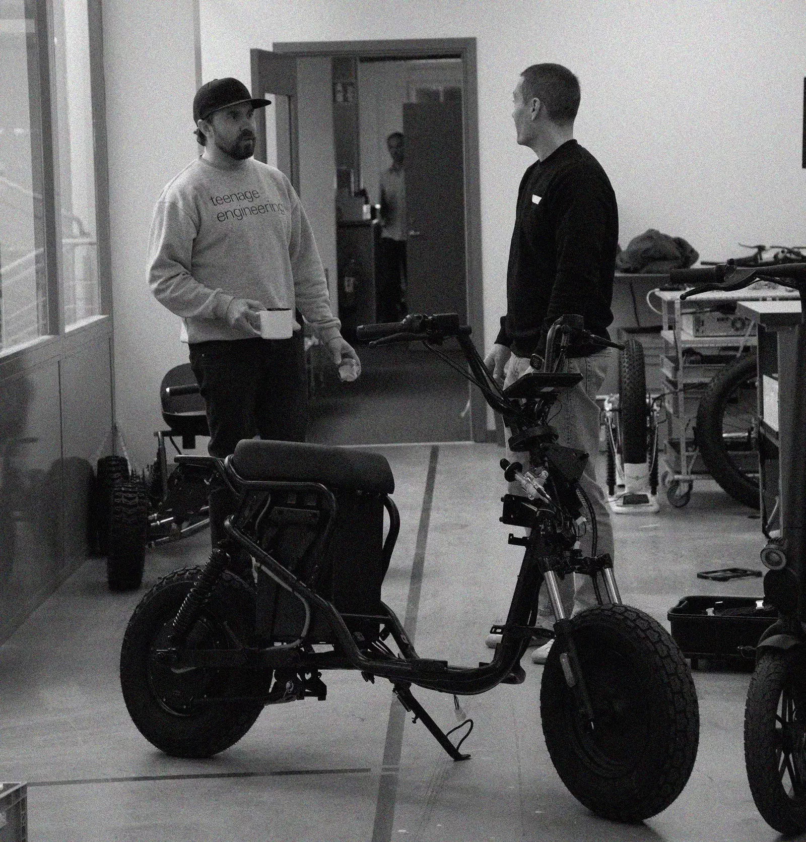 "Hey, shall we build a moped together?" Vässla's Mikael Andersson (right) asks Teenage Engineering. "Well, that sounds fun," comes the reply