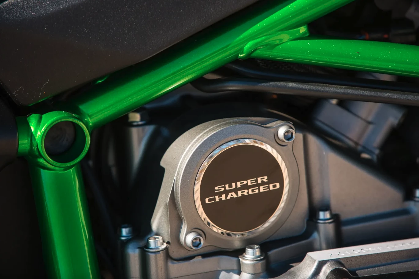 Shown here on the Ninja H2 motorcycle, Kawasaki's high-powered supercharged engine is making its way to the side-by-side segment
