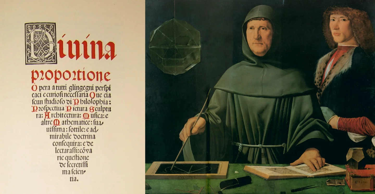 Franciscan friar Luca Pacioli was the man who taught mathematics to Leonardo da Vinci, and his book Summa di Aritmetica Geometria Proporzioni e Proporzionalita was the first work on general mathematics ever printed, and contained the first detailed description of the double-entry accounting system, making Pacioli the "Father of Accounting". Many of the illustrations for Divina Proportione were done by Leonardo too. This particular book is a first edition and contains three works, being Divina Proportione (a summary of Euclid's propositions on the golden section), a second work on architecture, inspired by Vitruvius and Alberti, and an Italian translation of a Latin treatise of geometry by Piero della Francesca. The book was sold for $256,940 (£194,500) by Christies on July 13, 2016