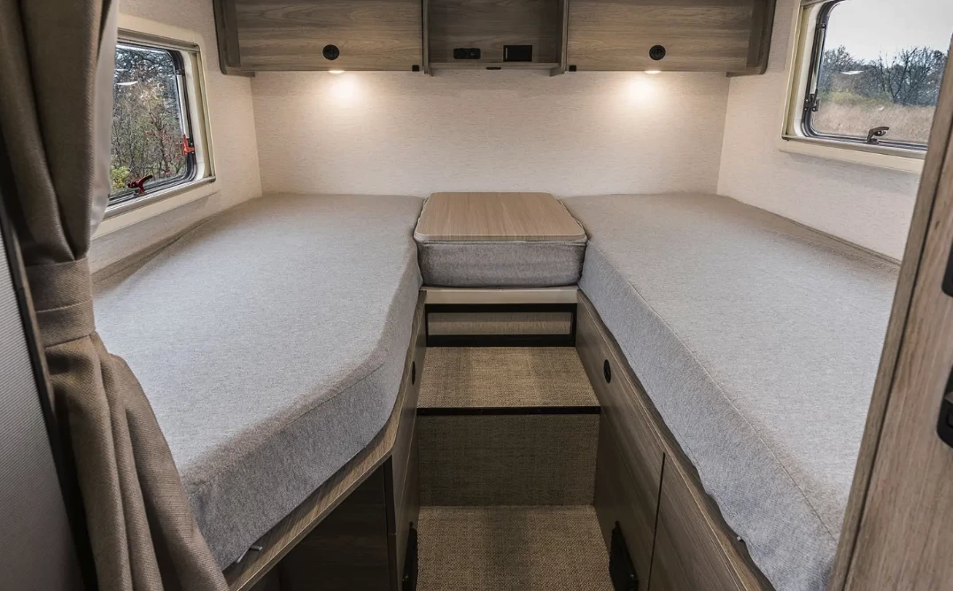 The rear Flex Bed in dual-twin + nightstand mode