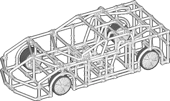A 487-piece Crossbeams design of a sports car that features seating, steering, moving wheels, and doors that open and close