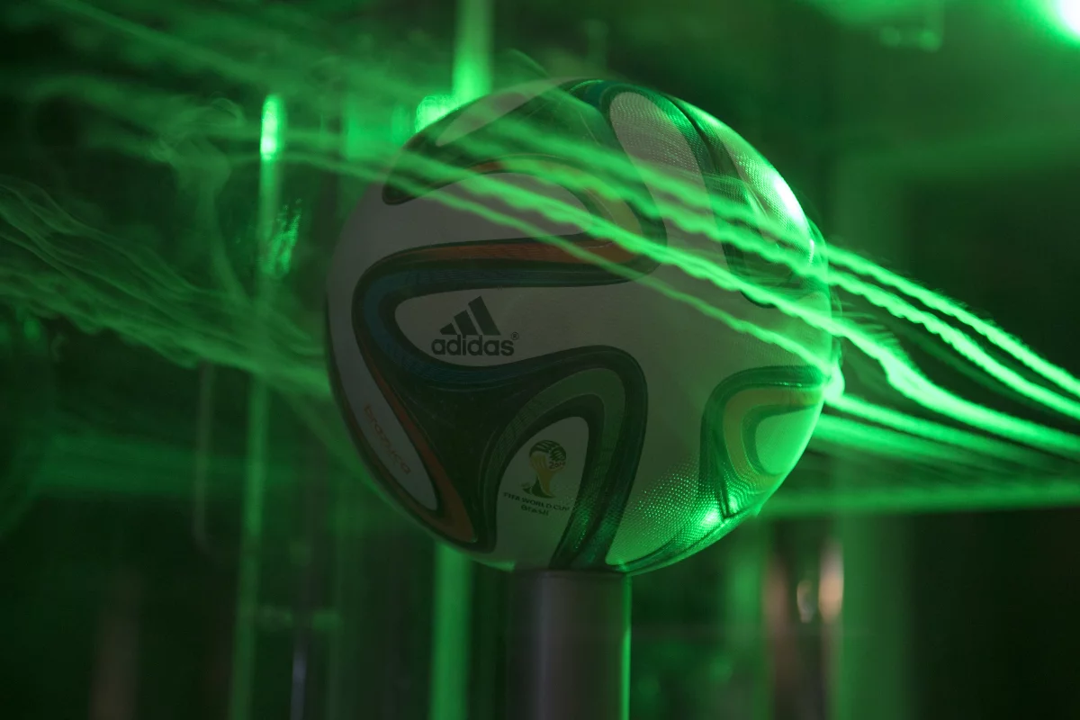 The Brazuca World Cup match ball being tested in a wind tunnel (Photo: NASA's Ames Research Center)