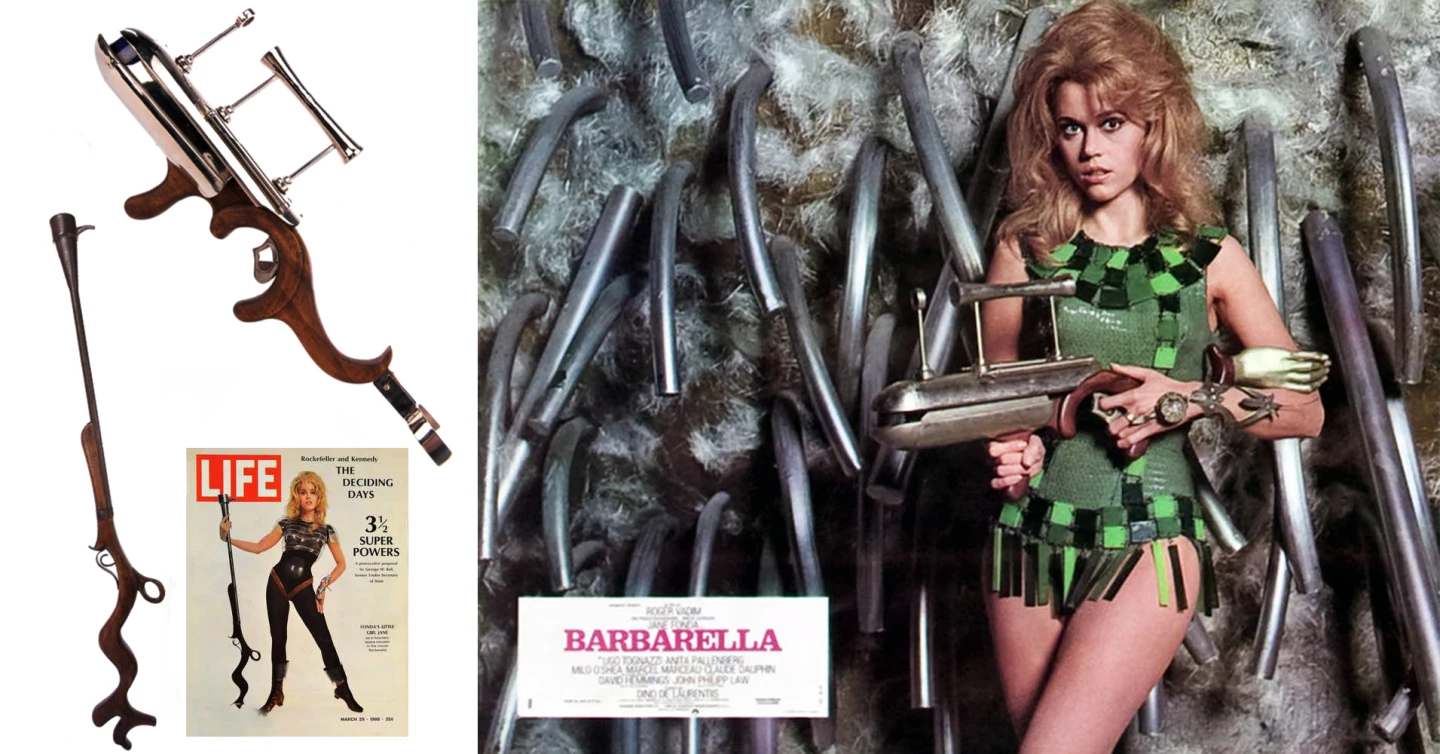 $220,000 | Jane Fonda's space rifle from 'Barbarella' | Auction House: Profiles in History | Sale price: US$220,000 | Official Estimate: US$15,000 to $20,000 | Date of sale: June 7, 2018