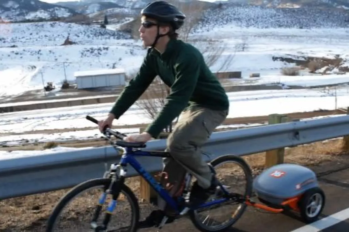 The Ridekick is a motorized bicycle trailer, that gives a power boost to standard non-motorized bicycles