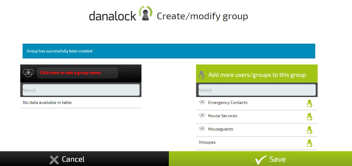 The Danalock web portal allows for the creation of different types of user groups, with permissions ranging from "phone technician" to "user" to "locksmith"