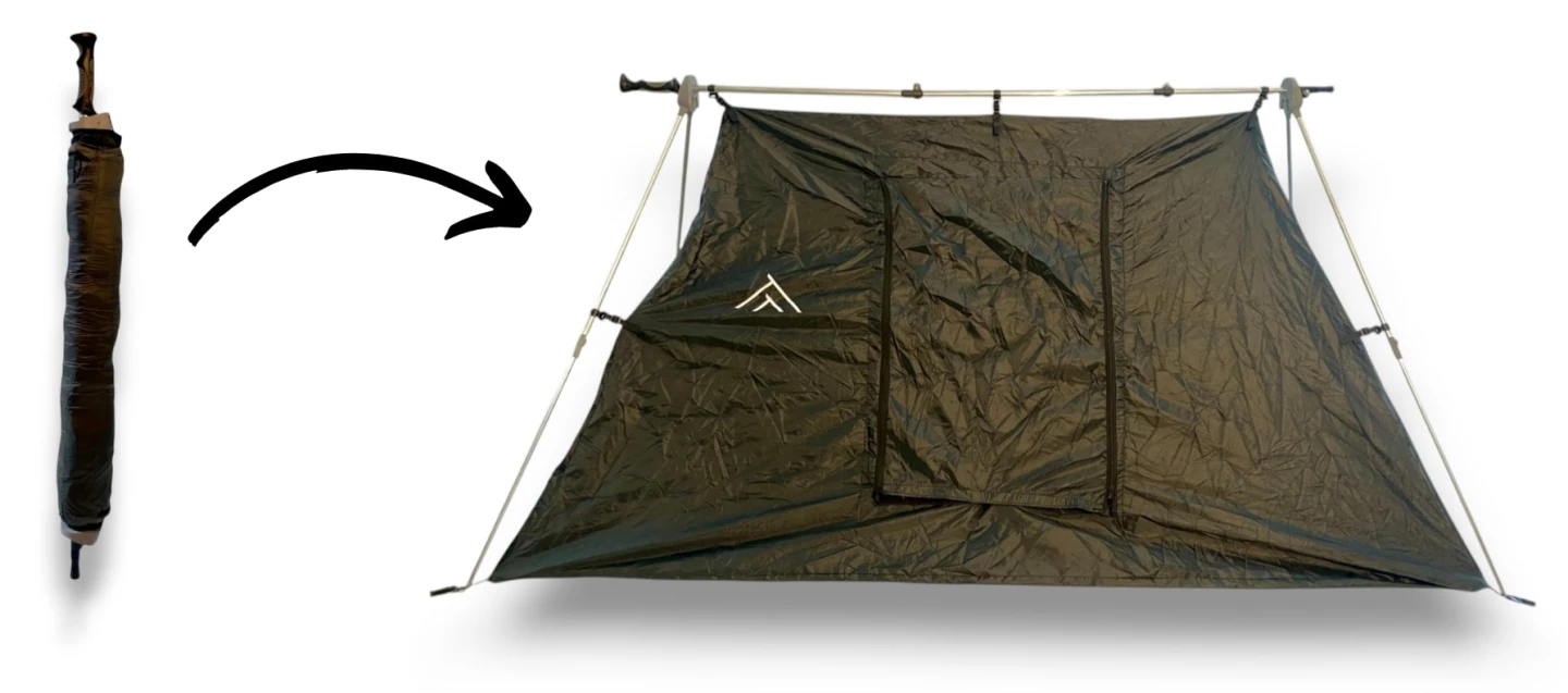 The tent measures 80 inches long by 40 in wide by 42 in high (203 by 102 by 107 cm)