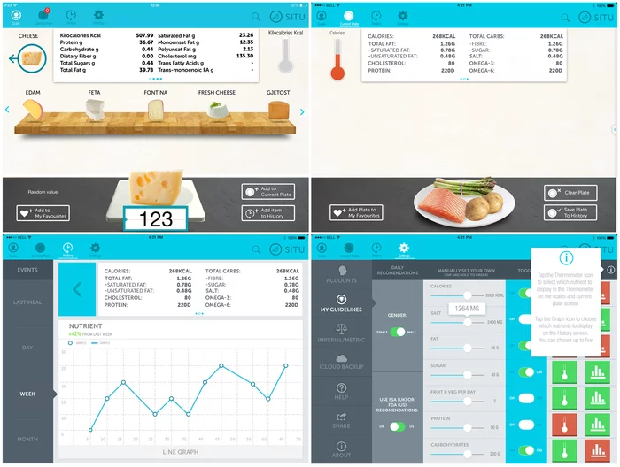 Screenshots of the SITU Scale companion application