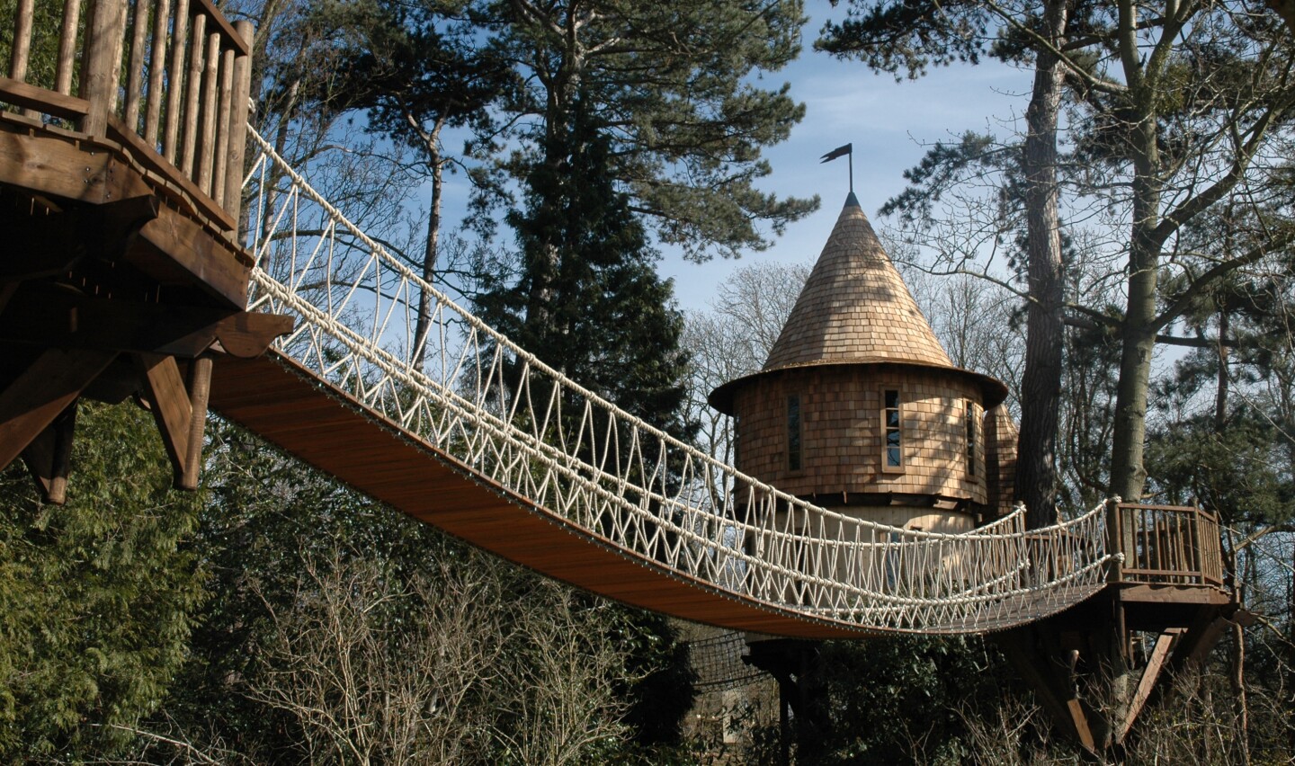 The two sections are joined by a canopy walkway