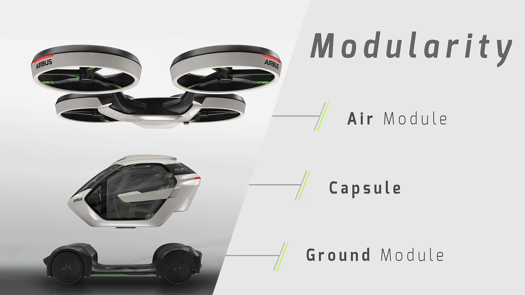 At the heart of the Pop.Up Next concept is a simple two-seat passenger cabin that can be driven on the ground or carried into the air