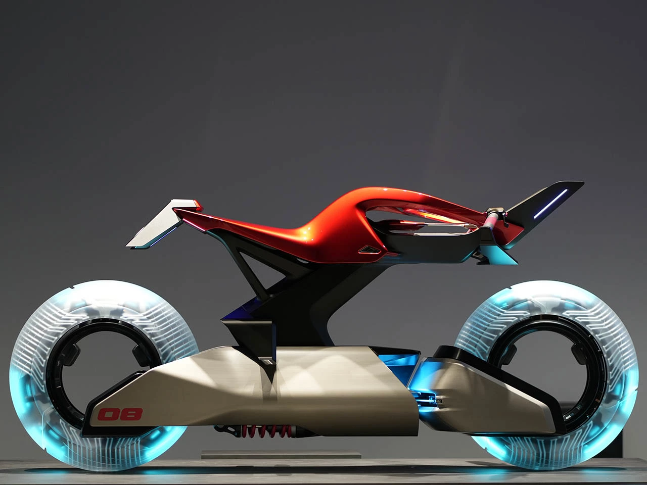 Y/AI's spokeless, semi-transparent wheels emit an eerie blue light