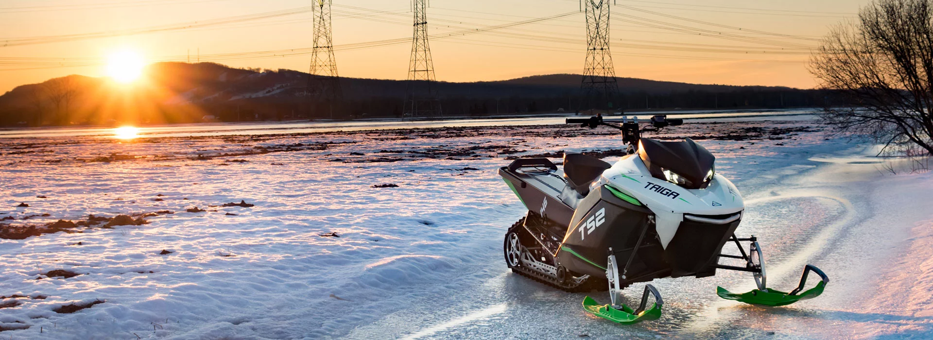 Taiga's TS2 electric snowmobile has a range of 100 km and can manage 0-100 km/h in 3 seconds