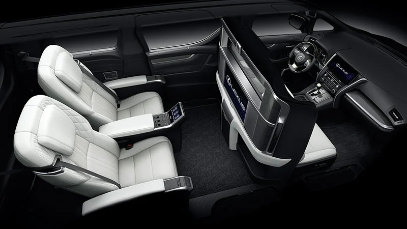 The four-seat VIP rear cabin features two recliners, an entertainment system, a refrigerator and a touchscreen controller
