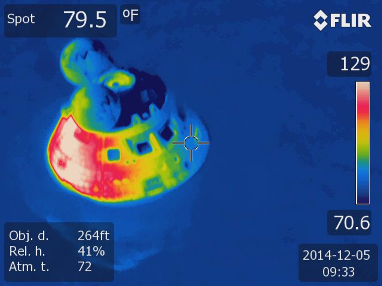 Thermal image of Orion after splashdown