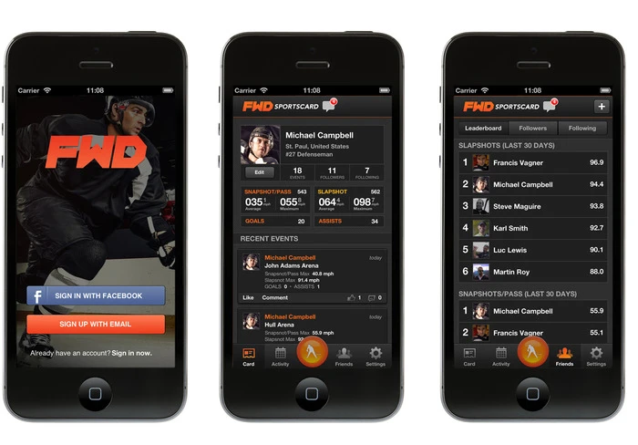 Screenshots of the FWD Powershot's iOS app