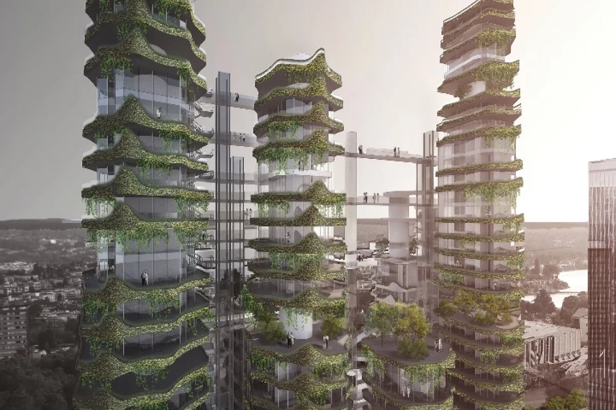 Nine interconnected towers dotted with greenery and public spaces would provide a city above the streets