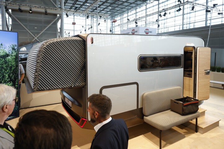 A good look at the Talis concept's fold-and-inflate rear expansion, modular indoor/outdoor bench and EasyFlex storage box