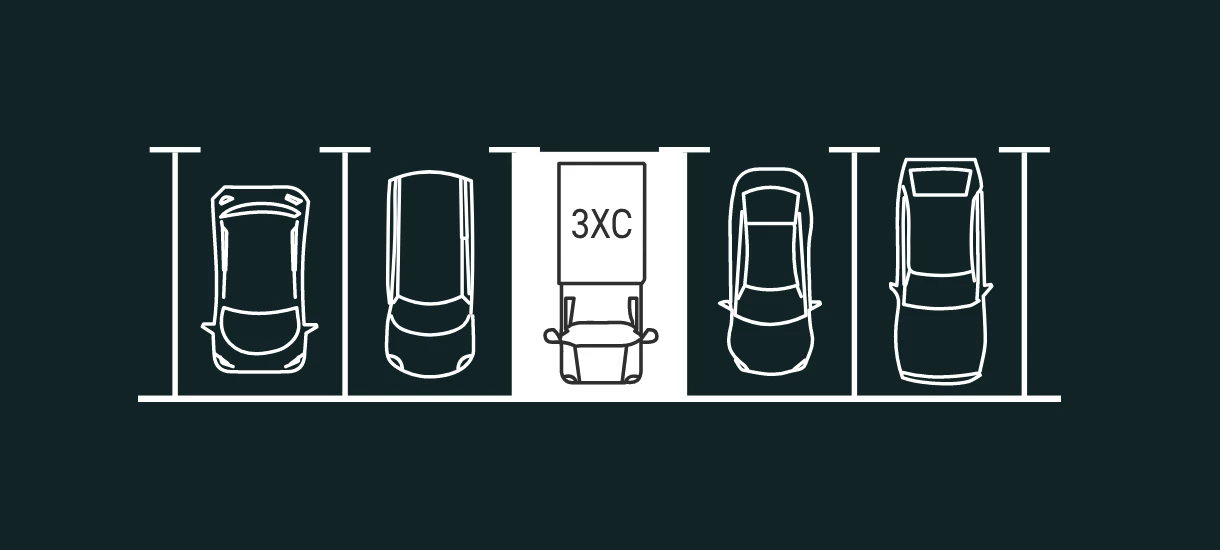 When compacted, the Beauer 3XC cell-car has length and width like a regular van, parking easily in a standard space
