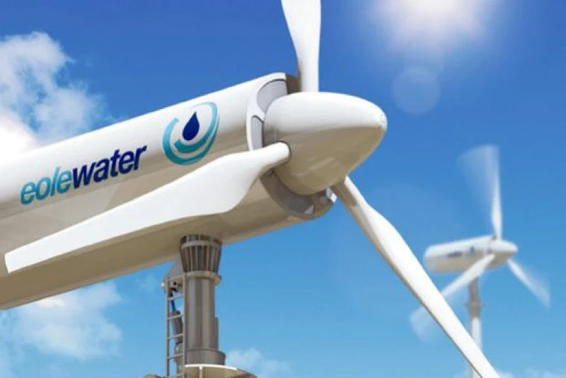 Eolewater's WMS1000 wind-driven water-harvesting system uses on-board cooling units to chill the air until its moisture condenses