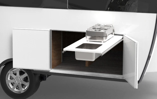 The hypothetical Travelino occupant can cook indoors or out