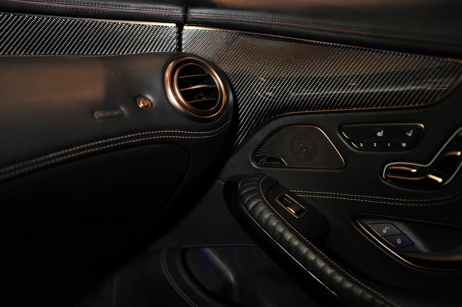 The Biturbo Coupe interior includes carbon fiber trim, black leather and an Alcantara headliner