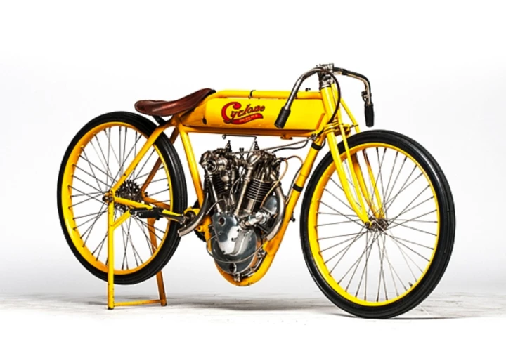 This one-hundred-year-old Cyclone Board Track racer going to auction next month could become just the third motorcycle in history to sell for more than a million dollars. One of just six in existence, a similar bike set the world auction record at $551,200 in 2008. The beautiful bevel-driven V-twin was capable of 111 mph and this particular bike has a golden provenance including ownership by the man with the midas touch, Steve McQueen. McQueen has multiple entries in the most valuable cars sold at auction, the most valuable movie cars sold at auction plus SEVEN entries in the top 100 motorcycles sold at auction. The bike was restored by noted author, historian and craftsman Stephen Wright.