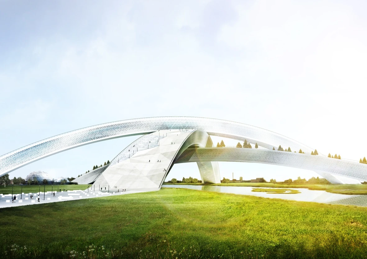 The snowflake design will house six indoor and two outdoor slopes in its three intersecting arches (Photo: CEBRA)