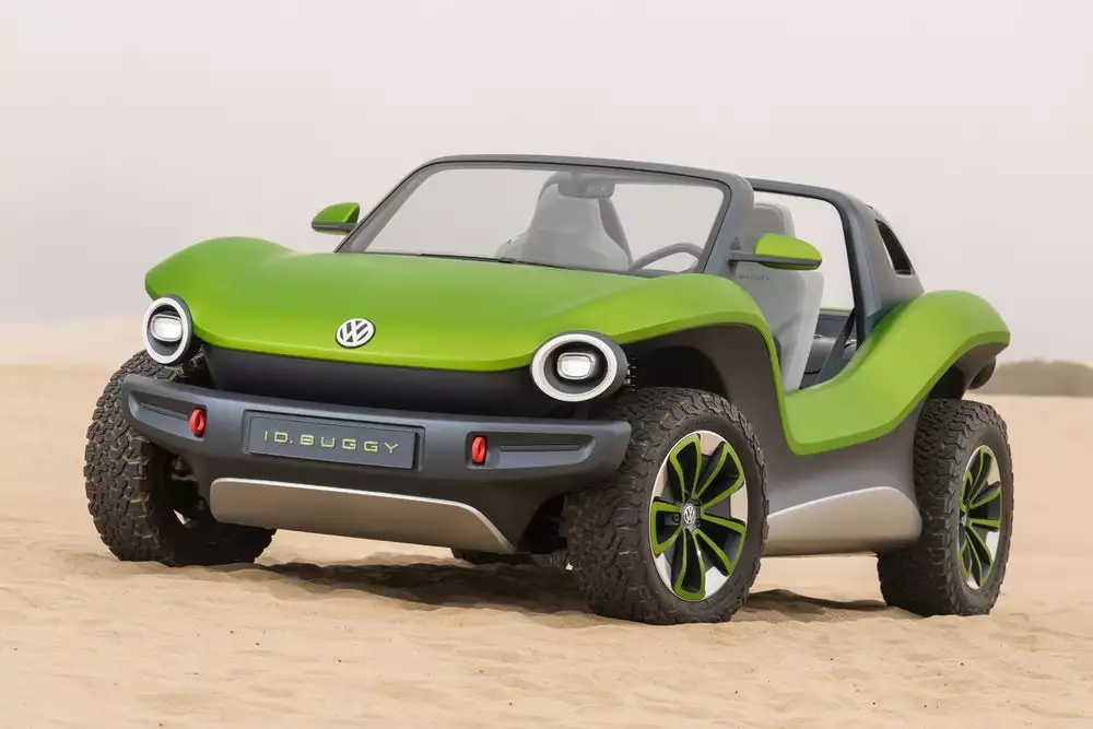 The VW ID. Buggy features an electric motor built onto the rear axle and works with a single-speed gearbox to create 201 horsepower and maximum torque of 228 lb-ft