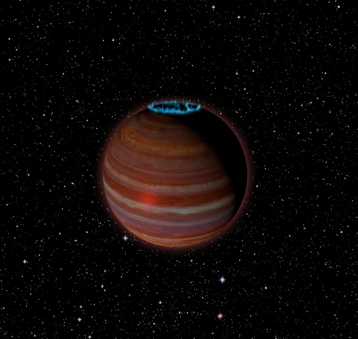 An artist's rendition of SIMP J01365663+0933473, a massive rogue planet with a surprisingly strong magnetic field