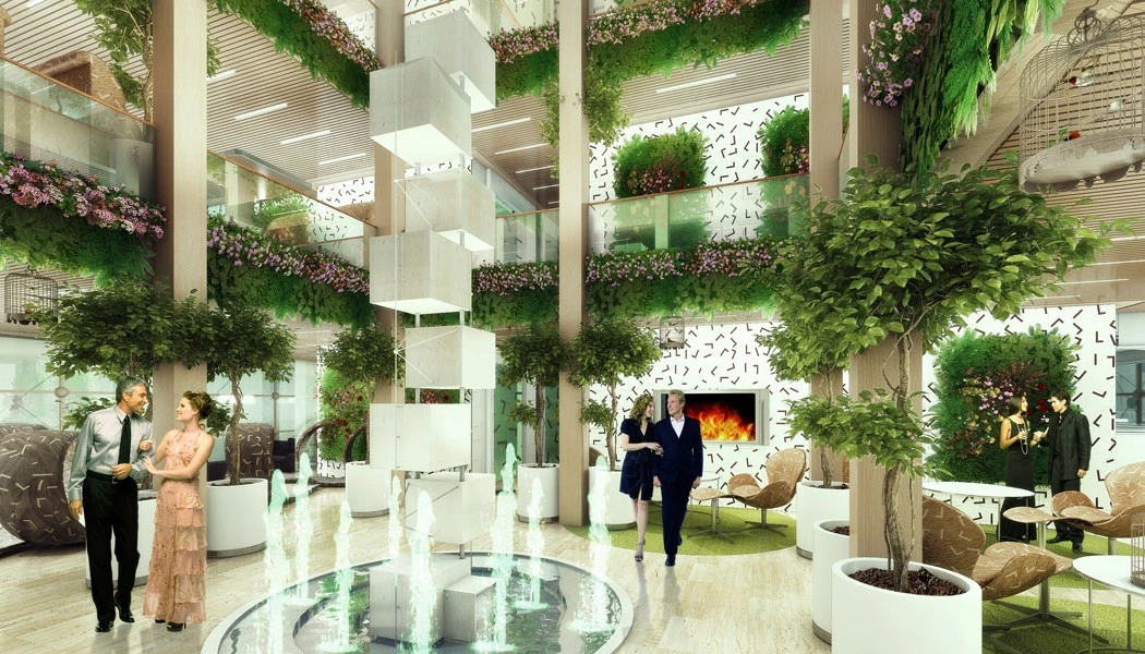 A public area in the Elastic Woodscraper II (Image: Weingartner Architects)