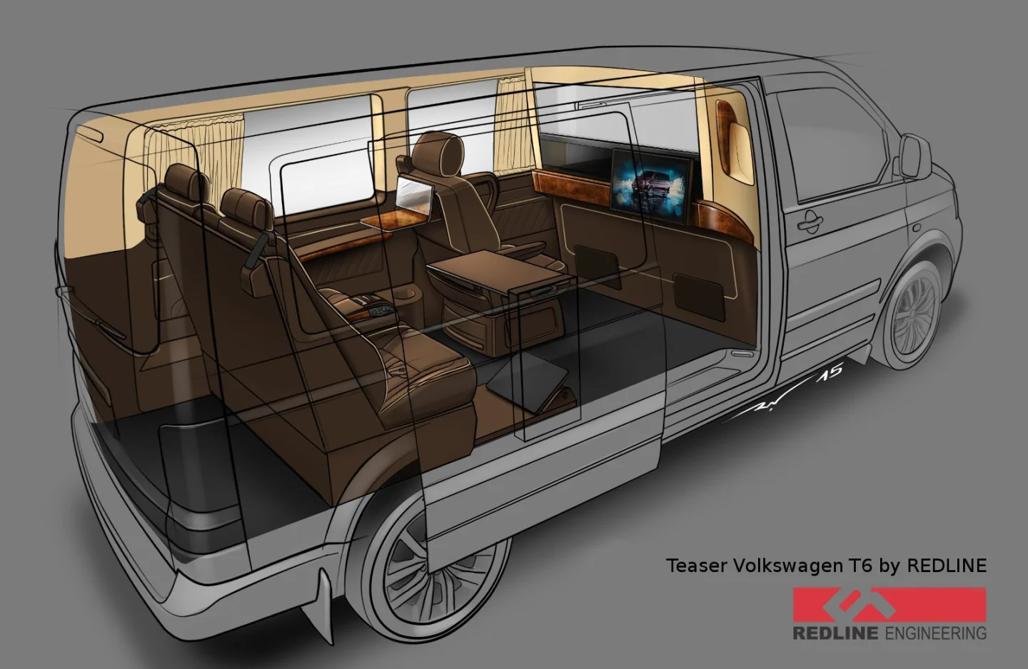 Diagram of Redline's three-seat T6 conversion
