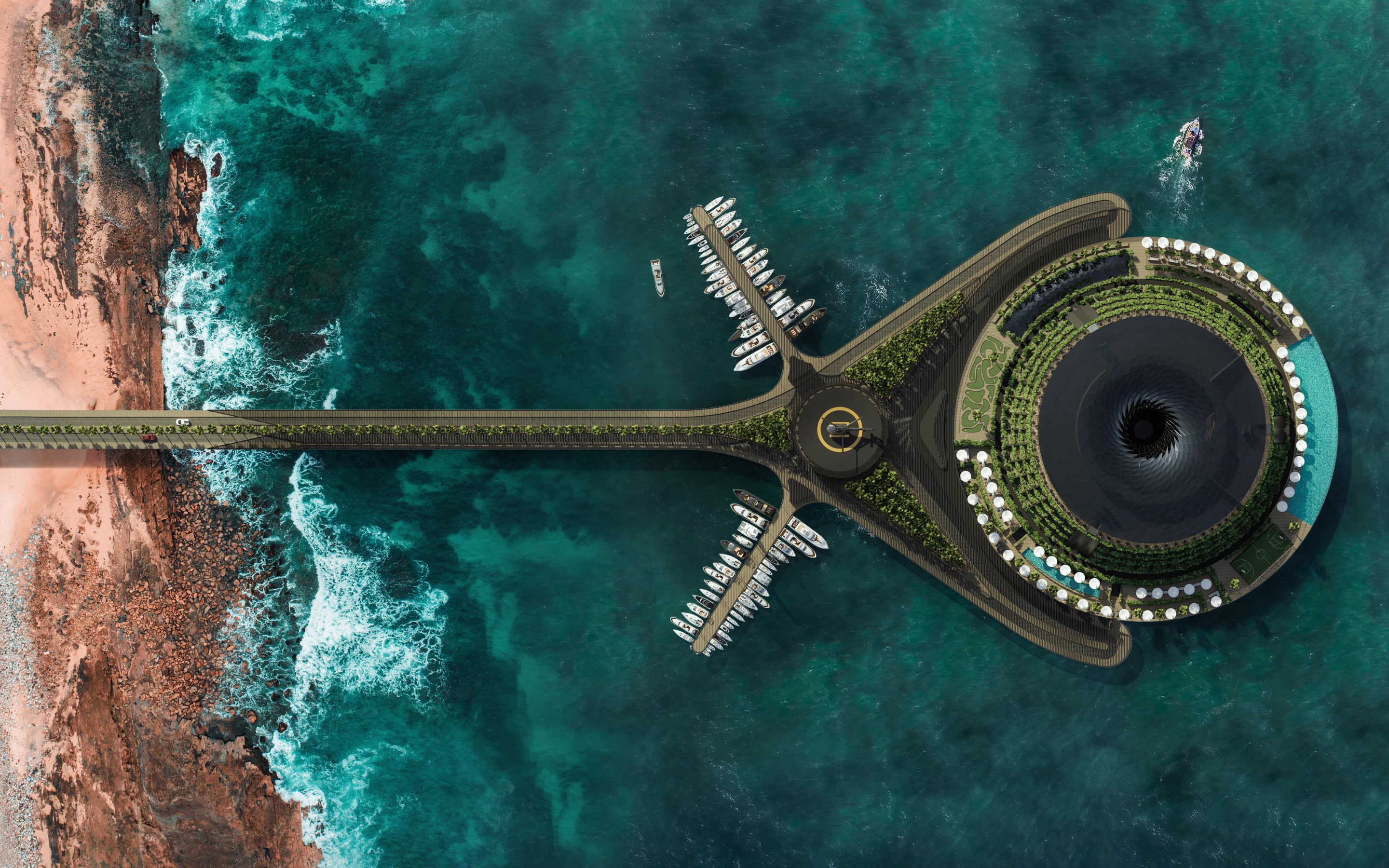 The Eco-Floating Hotel would be connected to the shore with a pier