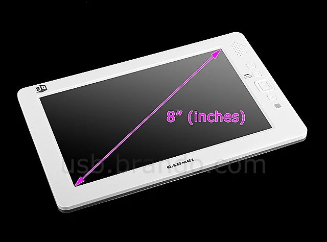 The Gadmei P83 is an 8-inch PMP capable of displaying 3D videos and images, that are viewable without glasses