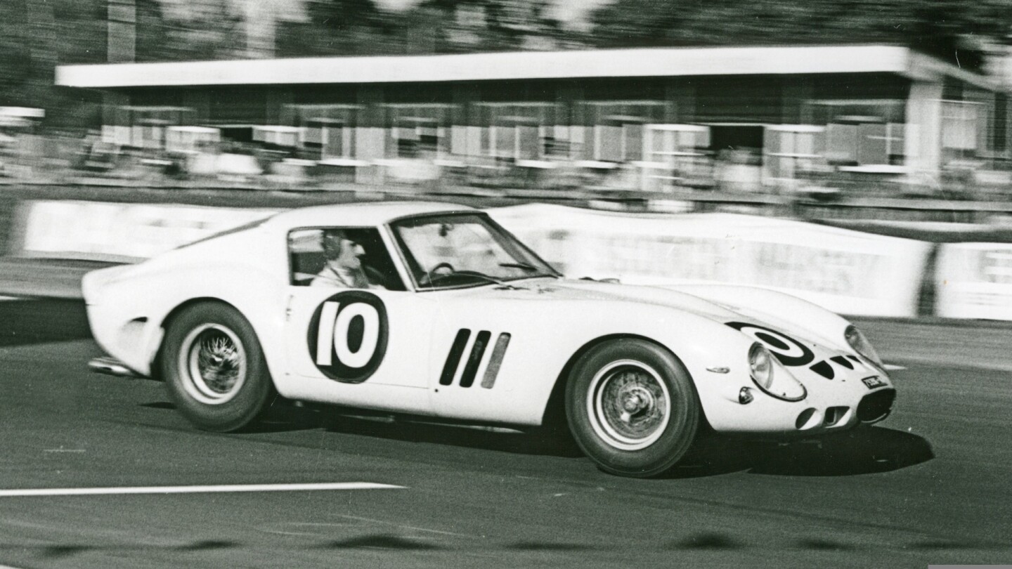 Graham Hill in a Ferrari 250 GTO in period. The GTO won the World Sportscar Championship two years in a row.