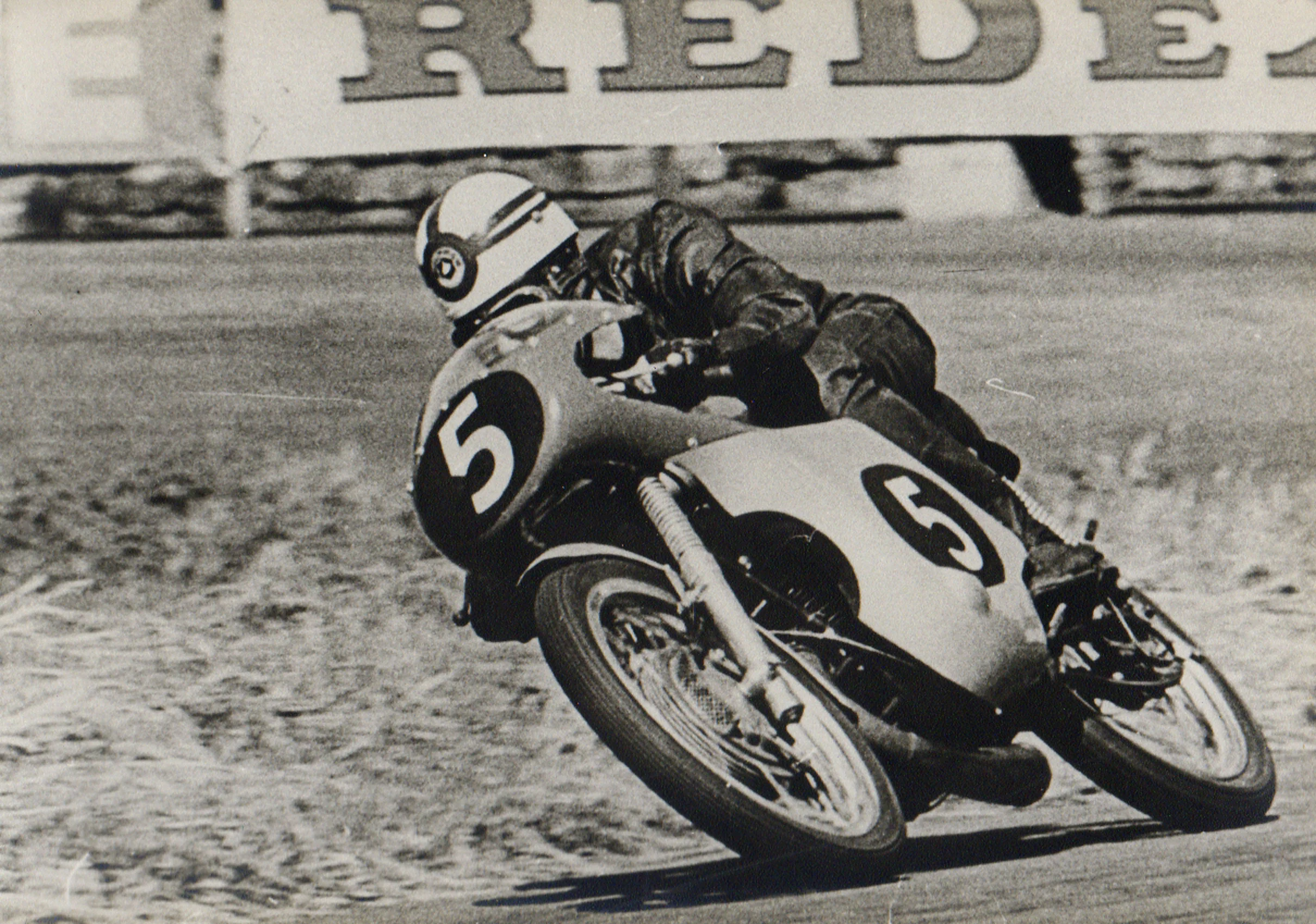 Salvador Cañellas at Montjuïc Park (Barcelona) during the 1968 125cc Spanish Grand Prix in which he became the first Spanish rider to win a World Grand Prix race and Bultaco became the first Spanish marque to win a World Grand Prix race.