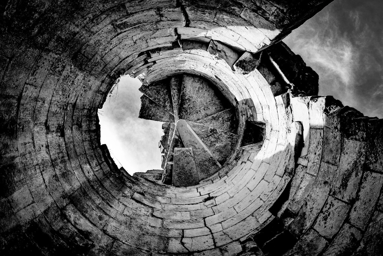 Shortlisted - Rivaulx Abbey Staircase. "The remains of a spiral staircase once used by the Cistercian Monks, now, a nesting place for birds. The abbey is near Helmsley in Yorkshire and was built in 1132. Mostly destroyed during HenryVIII's dissolution of the monasteries in 1538, enough remains to tell of an age when the church was all powerful."