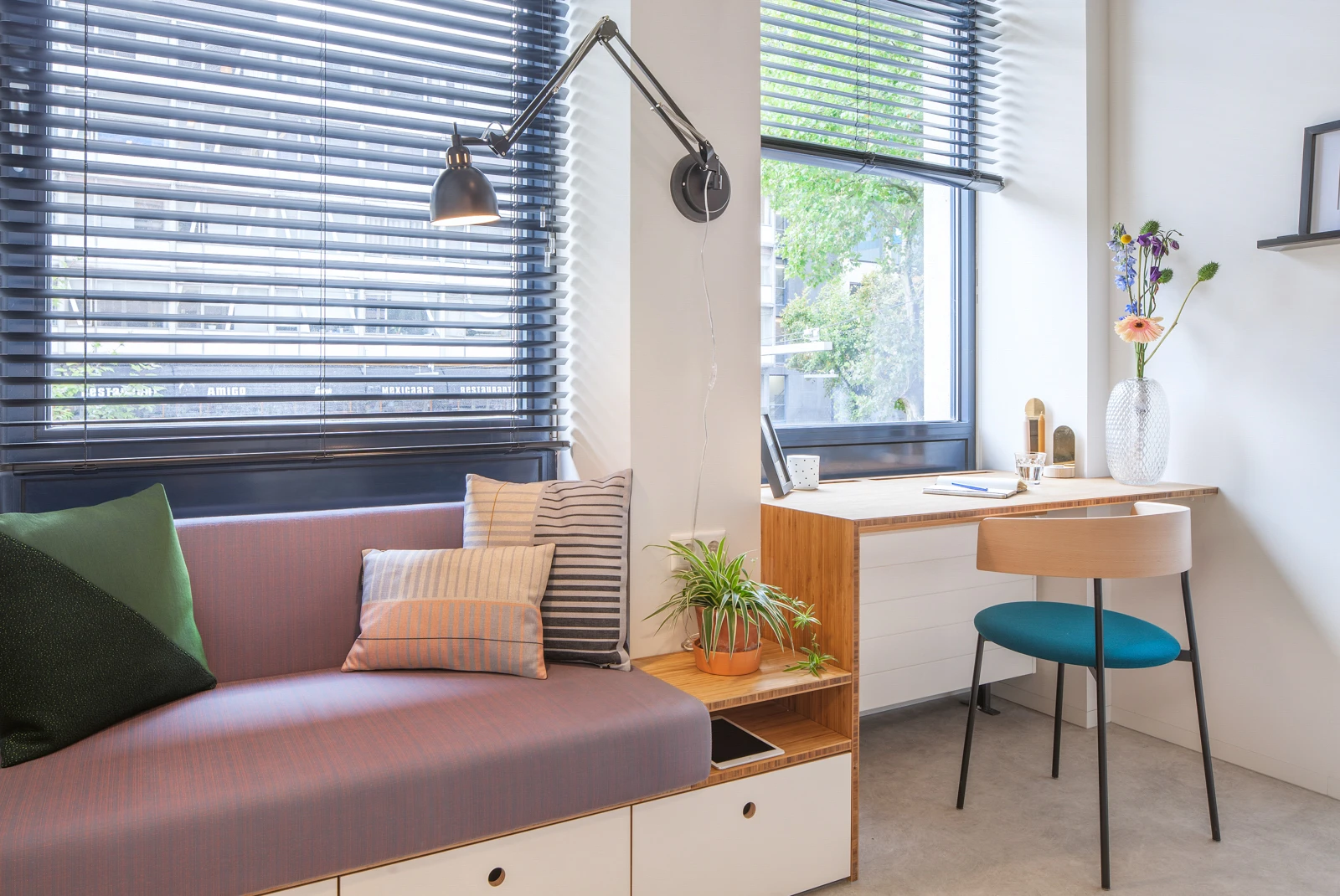The Hermes City Plaza apartments feature a sofa with integrated storage