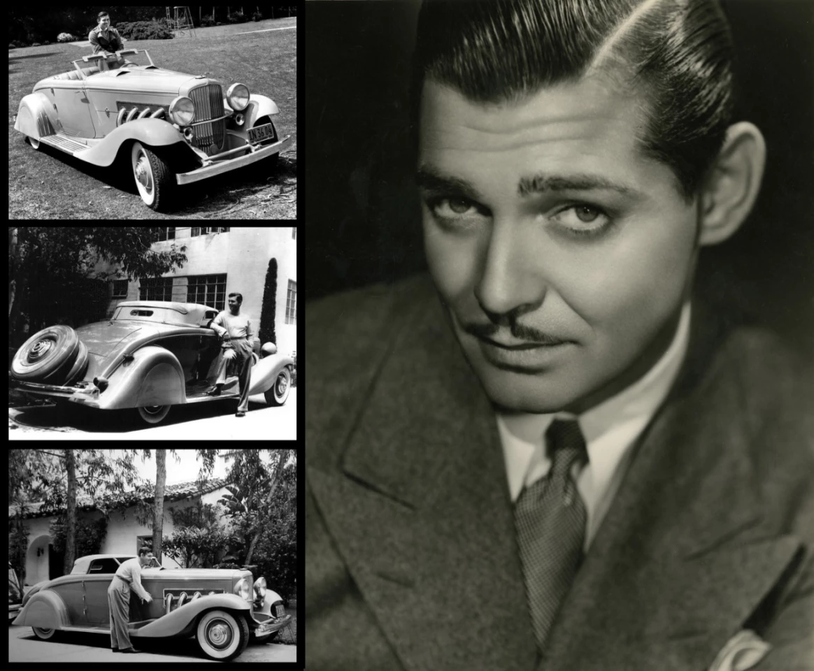 Superstar Clark Gable was already a Duesenberg devotee, well before he was offered a free Duesenberg SSJ for six months for promotional purposes. Gable began his famous (they made a movie about it) extramarital affair with co-star Carol Lombard by asking her to go for a drive in his Duesenberg JN Convertible. Lombard's legendary response was, "Who do you think you are? Clarke Gable." Images and links to the car and movie here.