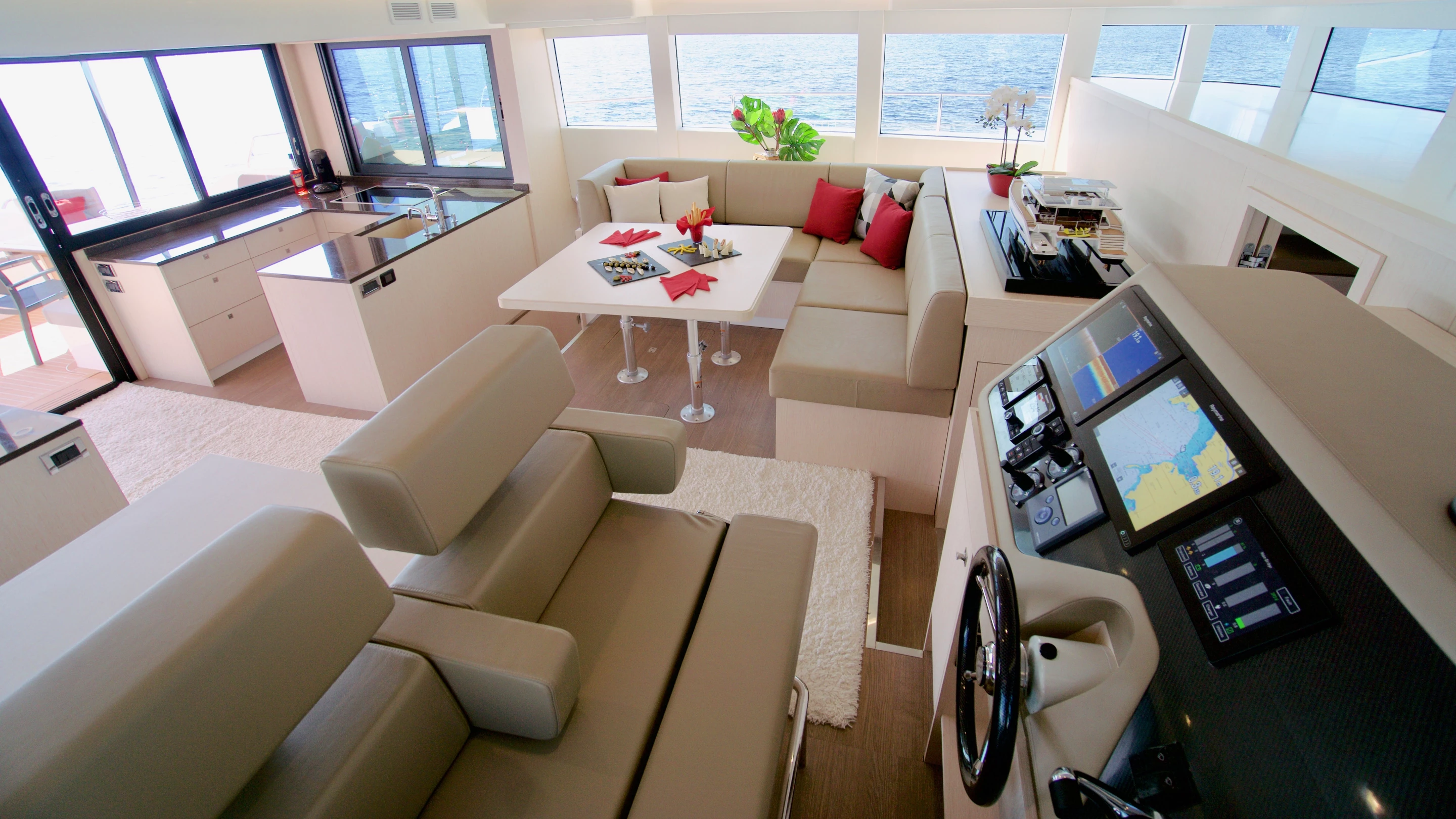 The Silent 55's flying bridge enables the helmsman and guests to enjoy time together when underway