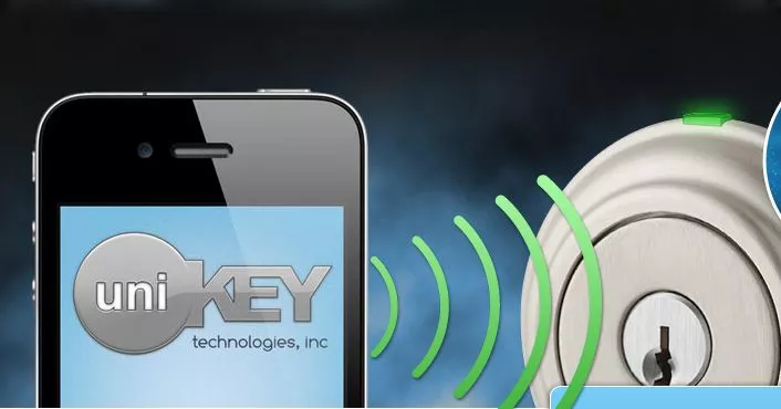 UniKey is a system in which a digital key, stored on a smartphone app, can be used to open a door lock