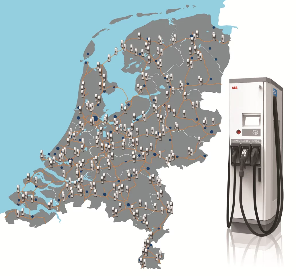 A map showing the distribution of the charging stations across The Netherlands
