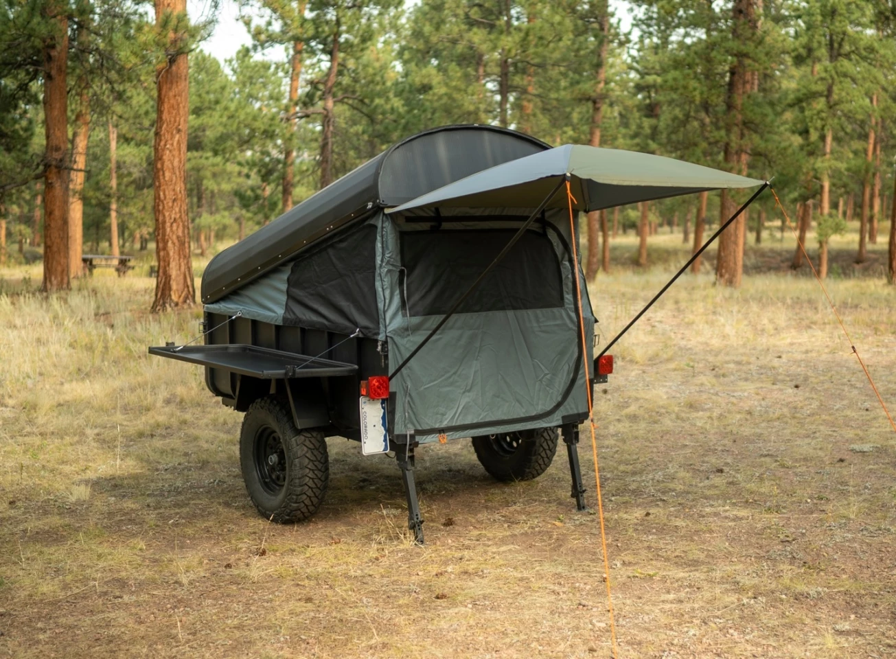 The tailgate can double as a side table, an alternative configuration that puts it out of the way of the tent entry door