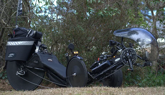 Cyclist Jim Artis' Catrike 700 recumbent tricycle, aka Silk
